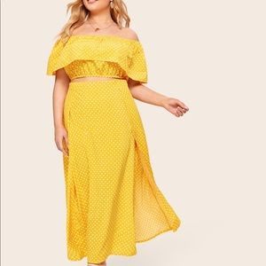 Off Shoulder Polka Dot Top & Skirt Set